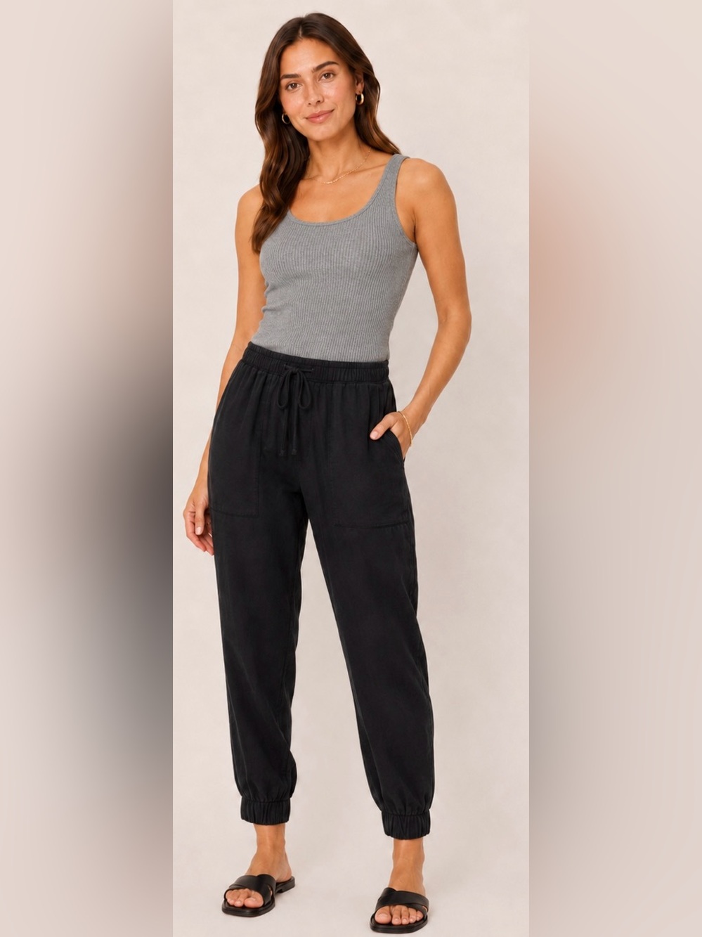 Bella Dahl Black Pull On Drawstring Pants Small Elastic Waist Tapered Casual